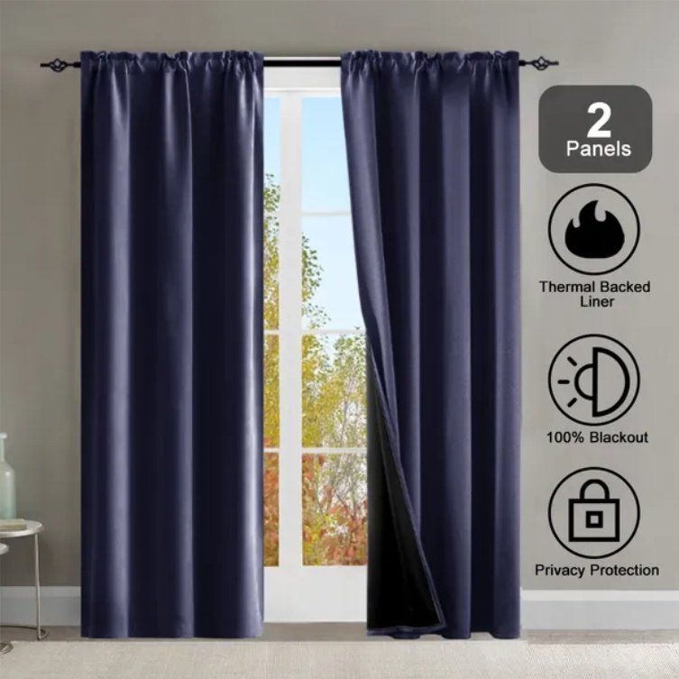 Rod Pocket Thermal Insulated With Coated Lining 52 In. W X 63 In. L Indoor Blackout Curtains Set Of 2 - Image 8