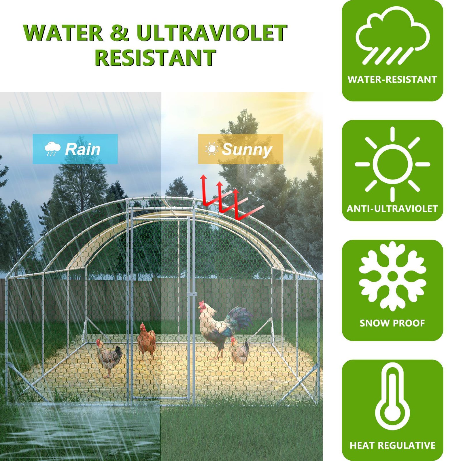 Large Chicken Coop Metal Chicken Run With Waterproof And Anti-UV Cover, Dome Shaped Walk-in Fence Cage Hen House For Outdoor And Yard Farm, 9.84 X 19.68 X 6.56 Ft - Image 6
