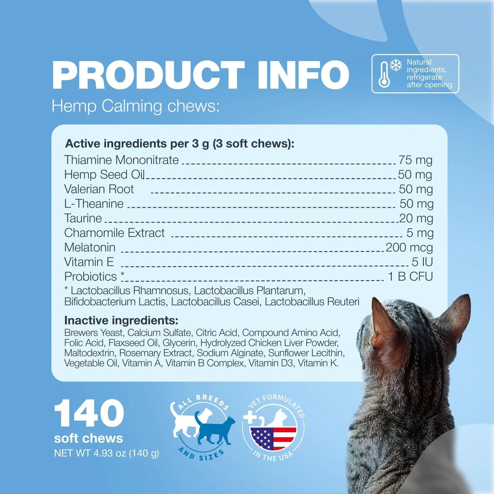Cat Calming Treats Hemp Calming Care For Cats Cat Melatonin Soft Chews With Hemp Seed Oil And Probiotics Cat Anxiety Relief Storms Travel Grooming Separation Calming Chews For Cats - Image 8