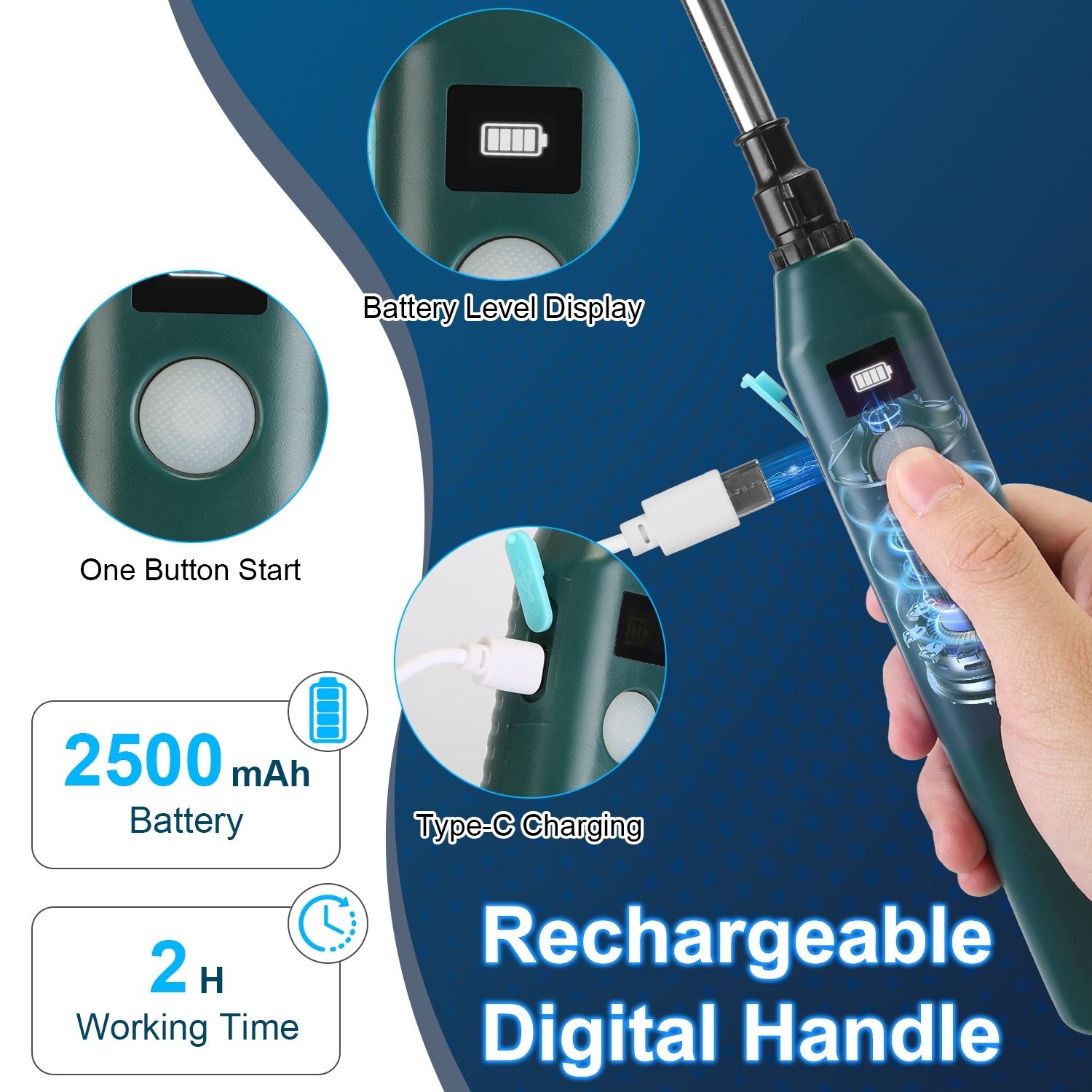 5L 1.32Gallon Battery Operated Water Sprayer Portable Garden Sprayer Electric Sprayer With Rechargeable Handle Telescopic Wand 3 Spray Nozzles Shoulder Strap For Lawn Garden - Image 5