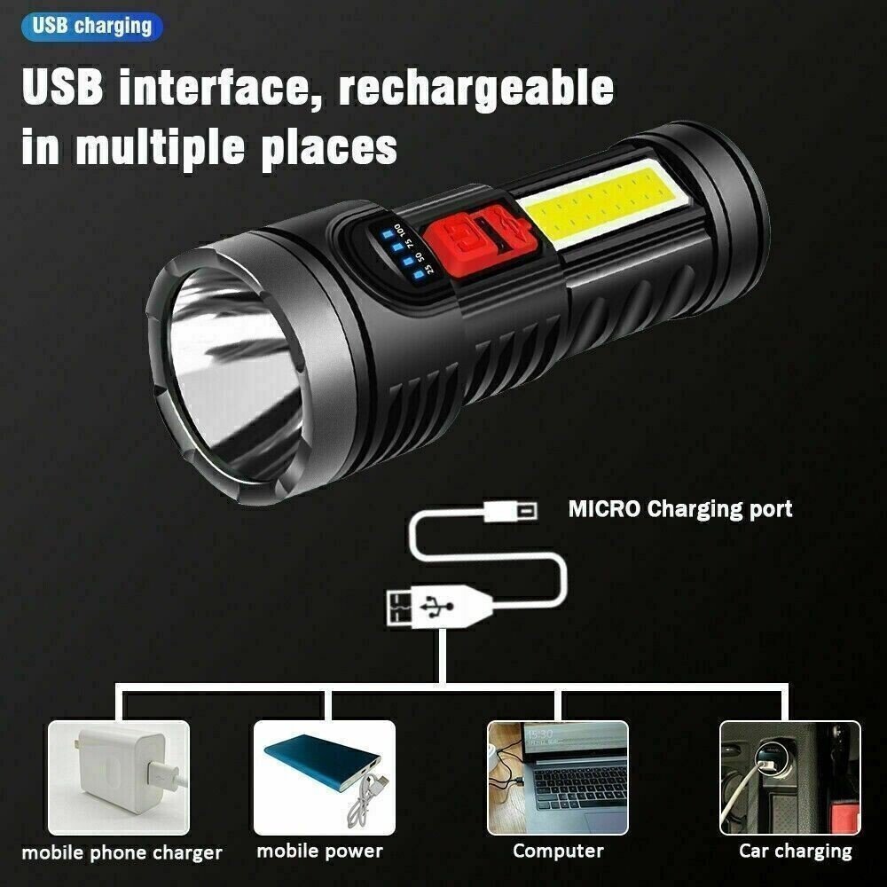 LED Flashlight Torch Rechargeable Work Light Built-in Battery - Image 8