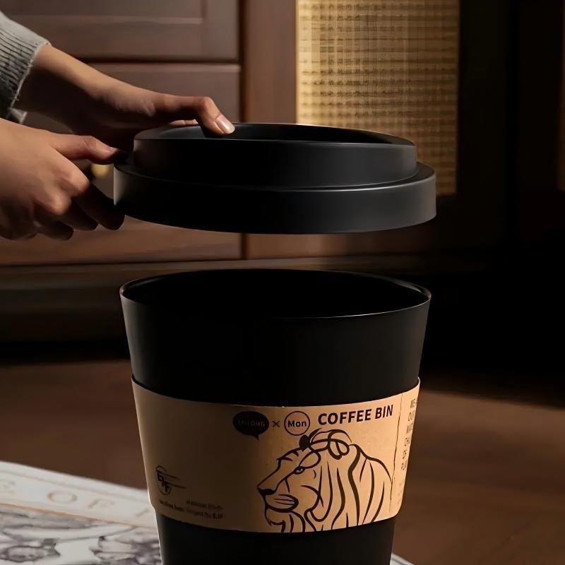 2025 New Elegant Lion Theme Coffee Cup Trash Can Deodorizing Push-On Lid Black And White Odor Resistance High Aesthetic Large Capacity - Image 4