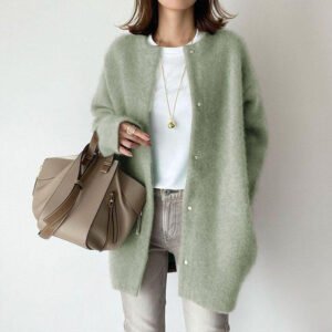 Women's Solid Color Wool-like Coat, Oversized Long Sleeve Button Up Trench For Fall Winter Casual Outwear