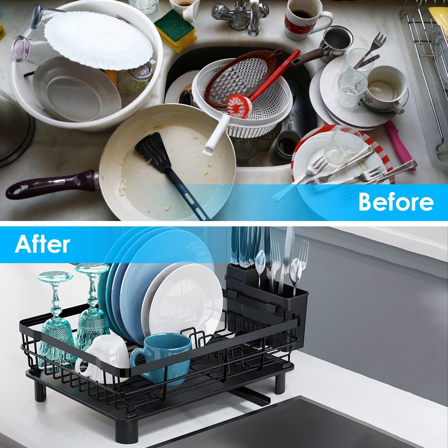 1Pc Dish Drying Rack Drain Board Utensil Holder Organizer Drainer Tableware Organizer Kitchen Countertop Storage Shelf - Image 5