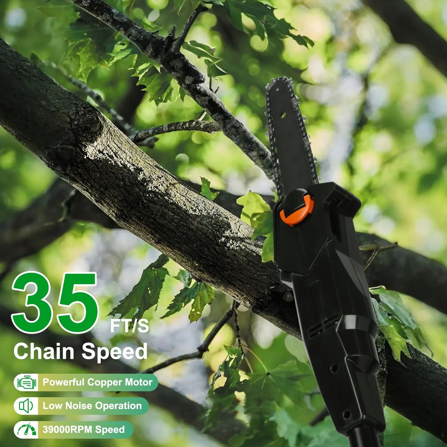 1Set 6in Cordless Pole Saw 7.4FT Maximum Extendable Length 35FT Per Second Speed Electric Pole Chainsaw 2Pcs 3.0Ah Batteries And Charger Included For Pruning Trimming Fedex Shipping - Image 7