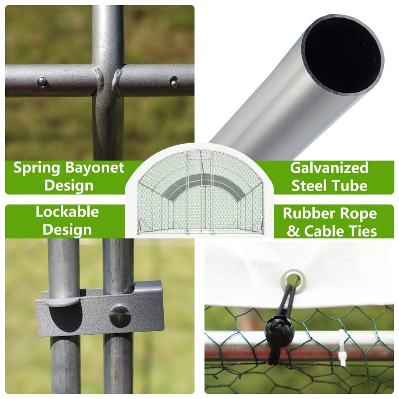 26'x9'x6'Large Metal Chicken Coop,Walk-in Poultry Cage,Chicken Run With Waterproof Cover,Outdoor Backyard Farm,Chicken Rabbits Duck Run Pen,Easy To Assemble And Clean - Image 5